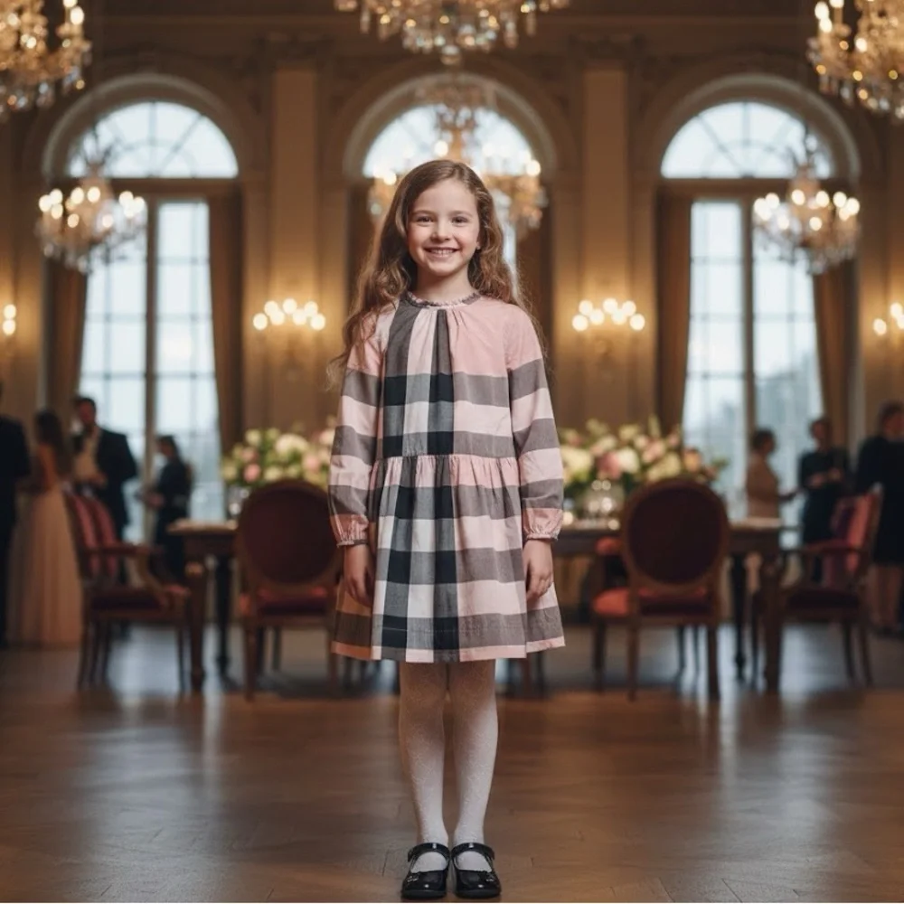 Burberry Pink and Black Pleated Sundress with Raglan Sleeves